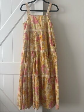 American Eagle Outfitters Pink & Yellow Floral Tiered Sundress
